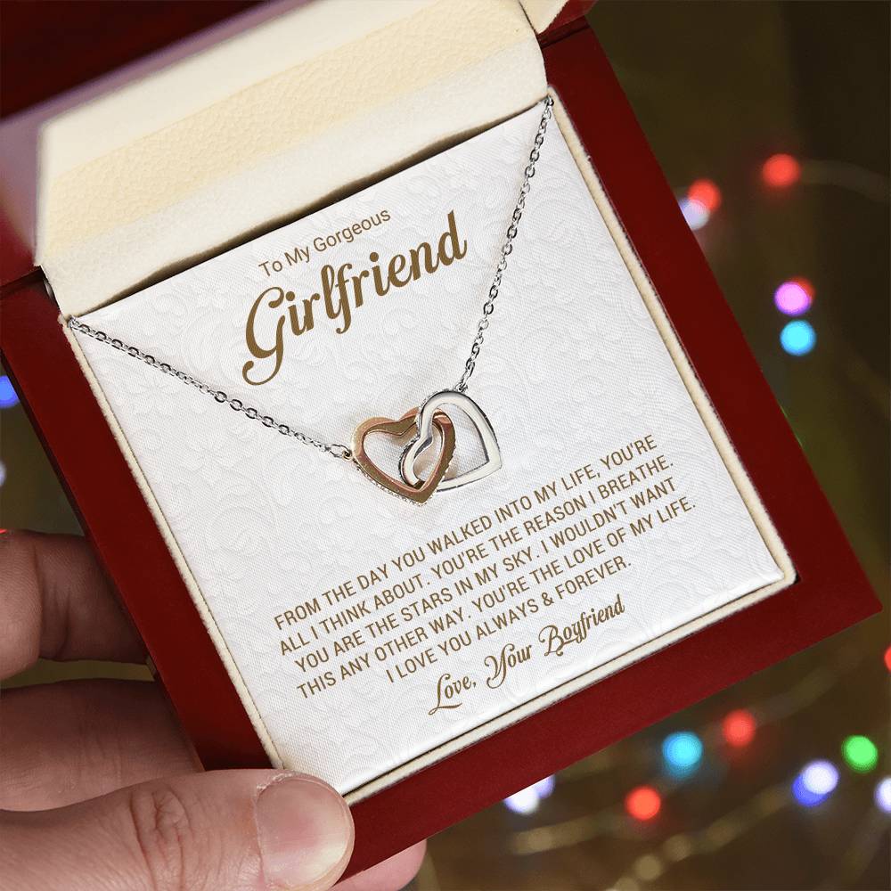 To My Gorgeous Girlfriend - Love Your Boyfriend - Interlocking Hearts Necklace