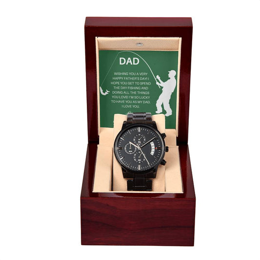 Father's Day Black Chronograph Watch for a Fisherman