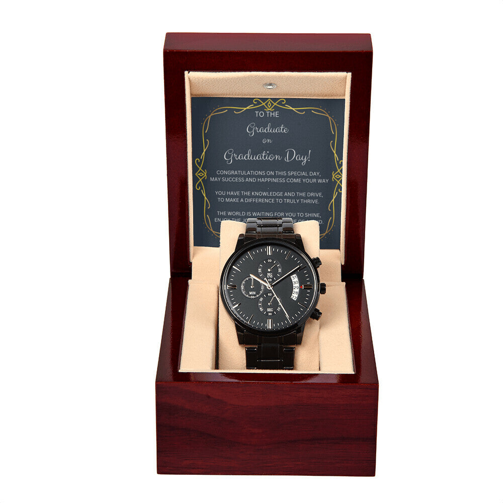 GRADUATION BLACK CHRONOGRAPH WATCH GIFT FOR HIM