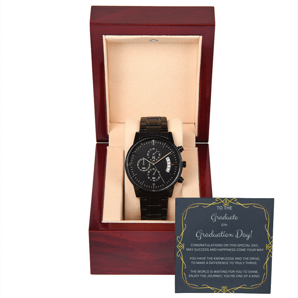 GRADUATION BLACK CHRONOGRAPH WATCH GIFT FOR HIM