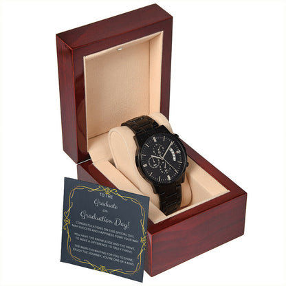 GRADUATION BLACK CHRONOGRAPH WATCH GIFT FOR HIM