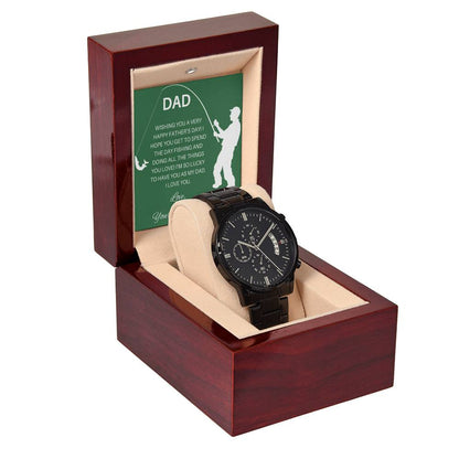 Father's Day Black Chronograph Watch for a Fisherman