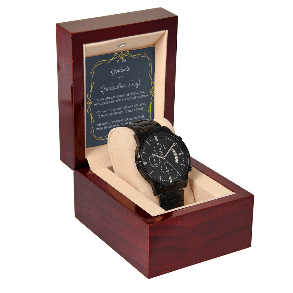 GRADUATION BLACK CHRONOGRAPH WATCH GIFT FOR HIM