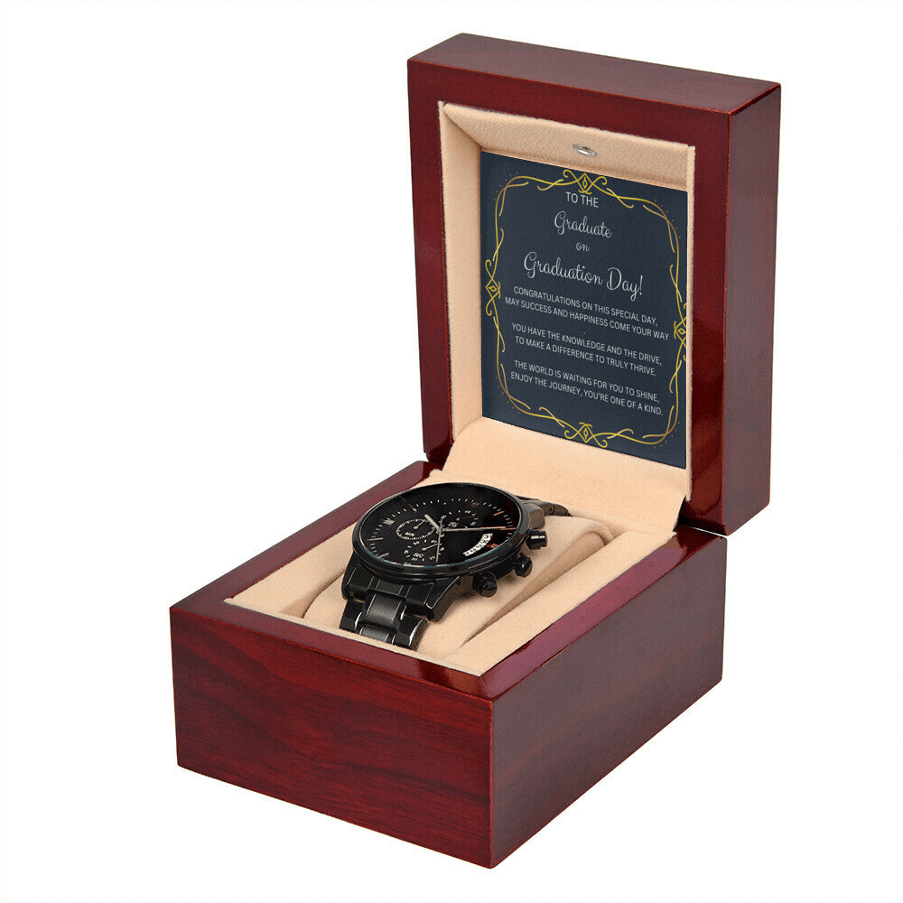 GRADUATION BLACK CHRONOGRAPH WATCH GIFT FOR HIM