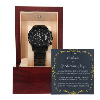 GRADUATION BLACK CHRONOGRAPH WATCH GIFT FOR HIM