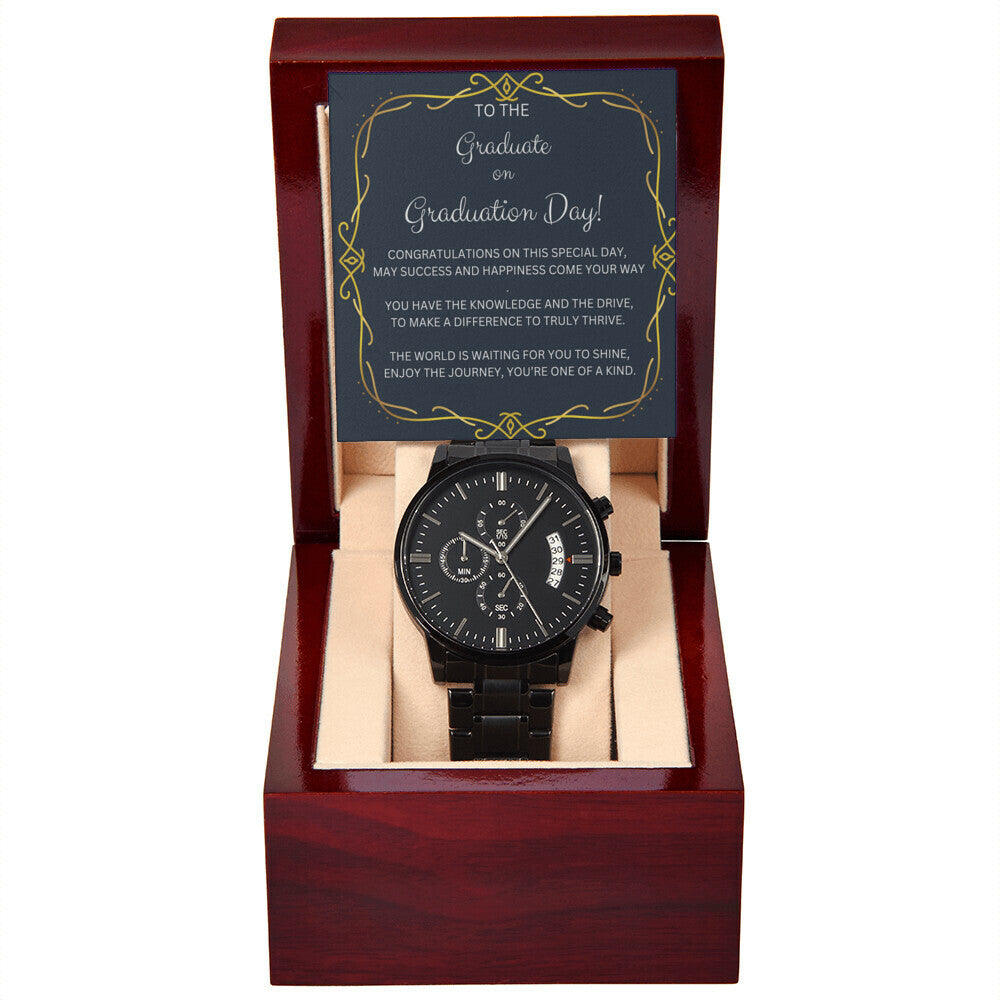 GRADUATION BLACK CHRONOGRAPH WATCH GIFT FOR HIM