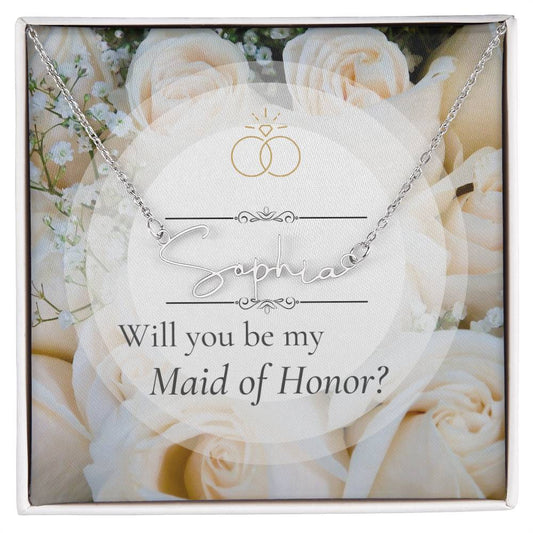 MAID OF HONOR NAME NECKLACE WEDDING PARTY PROPOSAL