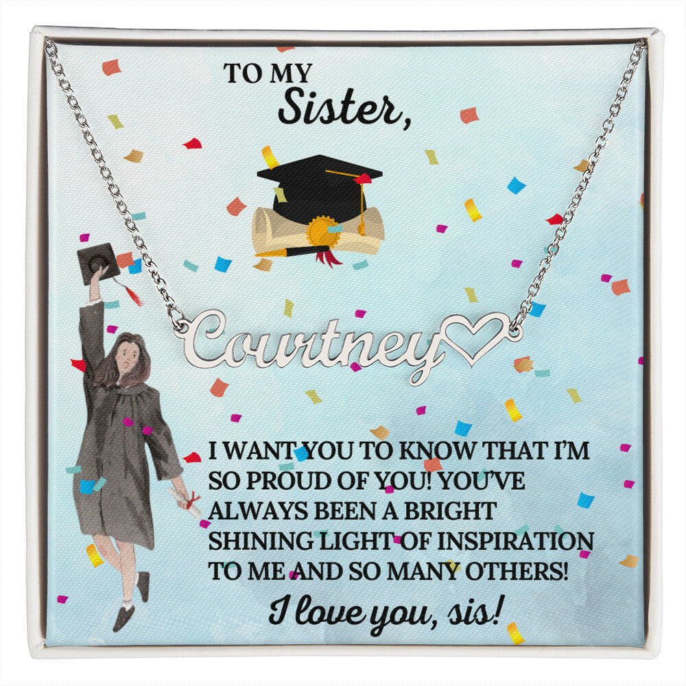 SISTER GRADUATION NAME NECKLACE WITH HEART