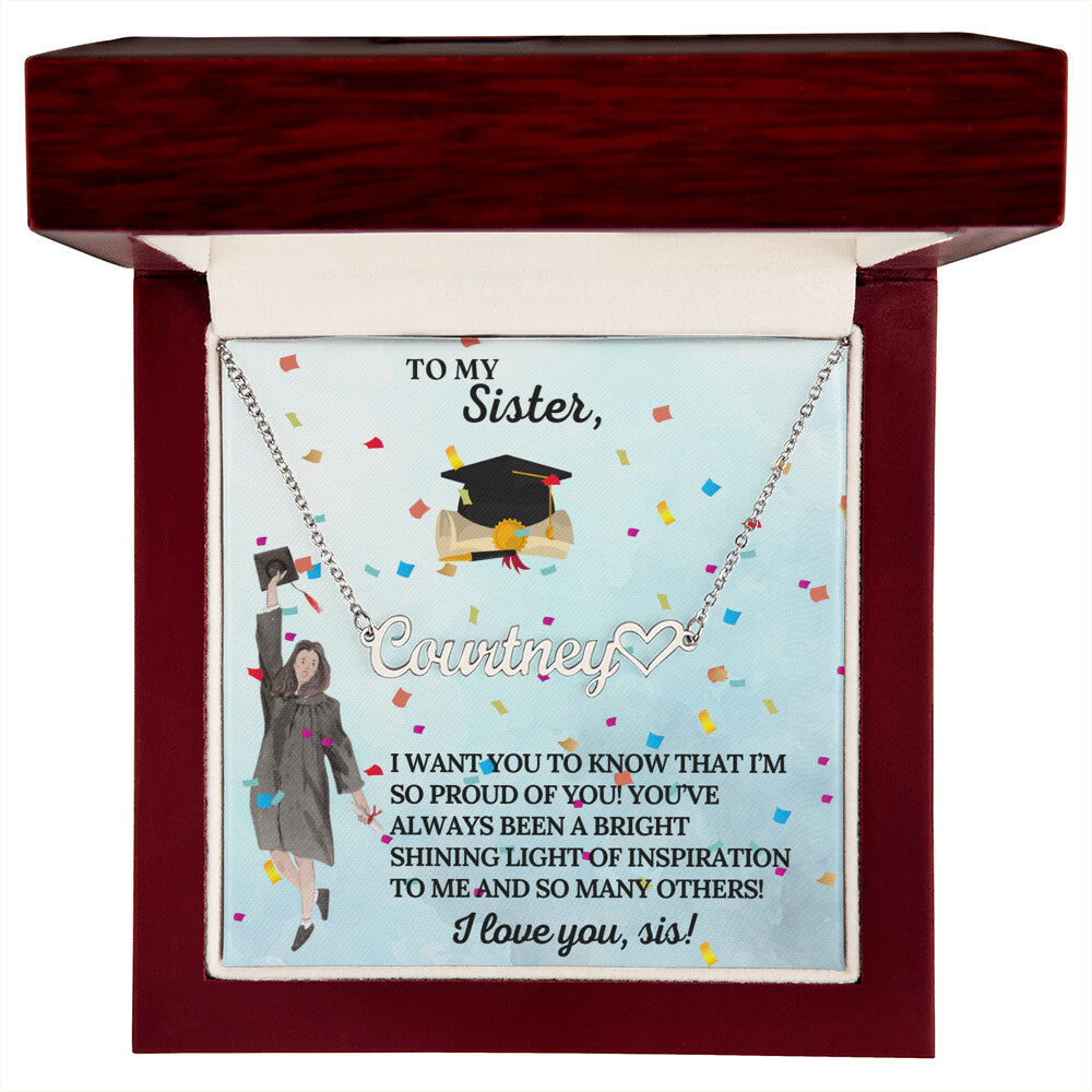 SISTER GRADUATION NAME NECKLACE WITH HEART