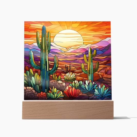 Desert Faux Stained Glass Square Acrylic Plaque