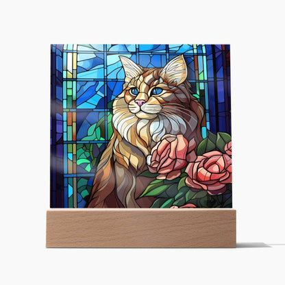 Cat Faux Stained Glass Square Acrylic Plaque