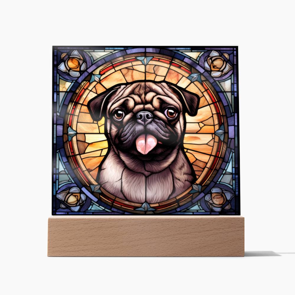 Pug2 Dog Acrylic  Square Plaque, Pet Memorial