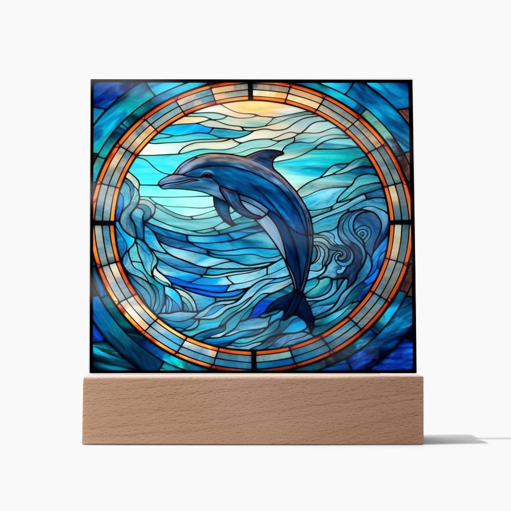 Dolphin Sublimation Stained Glass Square Acrylic Plaque