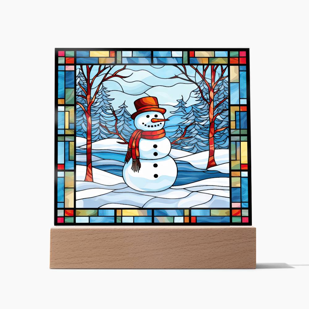 square-stained-glass-snowman (7) Sublimation Stained Glass Square Acrylic Plaque