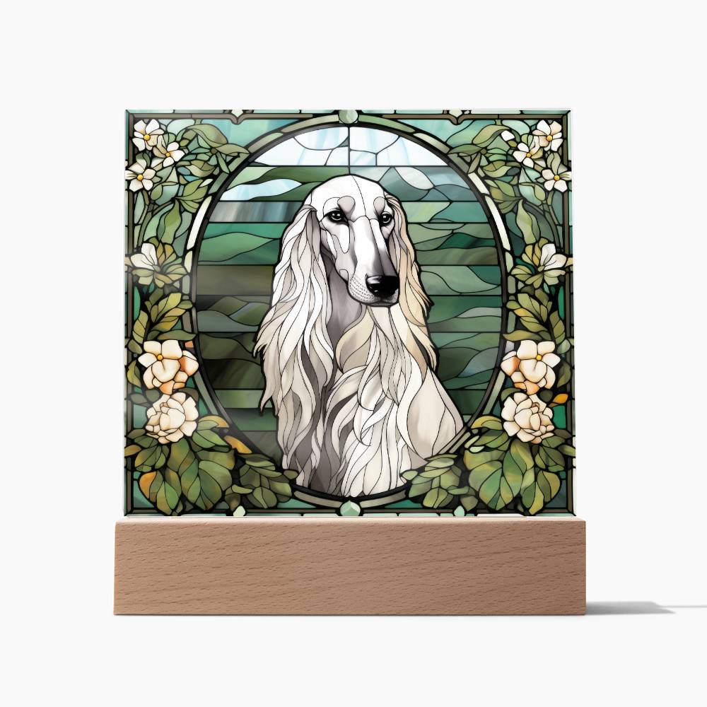 White Afghan Hound Dog Acrylic  Square Plaque, Pet Memorial