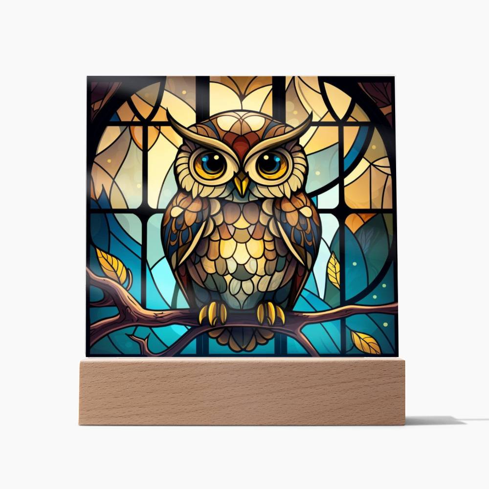 OWL Stained Glass Sublimation Square Acrylic Plaque