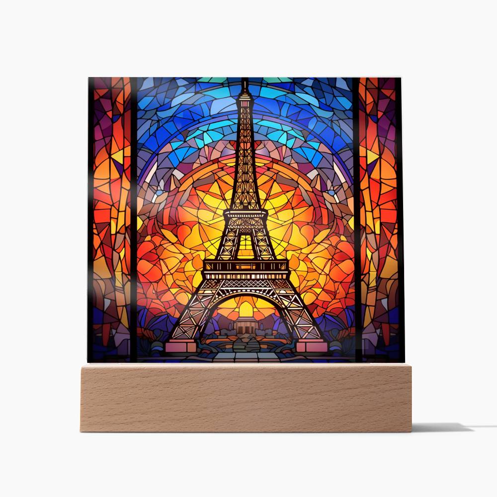 Eiffel Tower Faux Stained Glass Square Acrylic Plaque