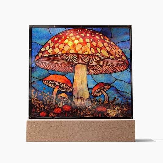 Mushroom Stained Glass Sublimation Square Acrylic Plaque