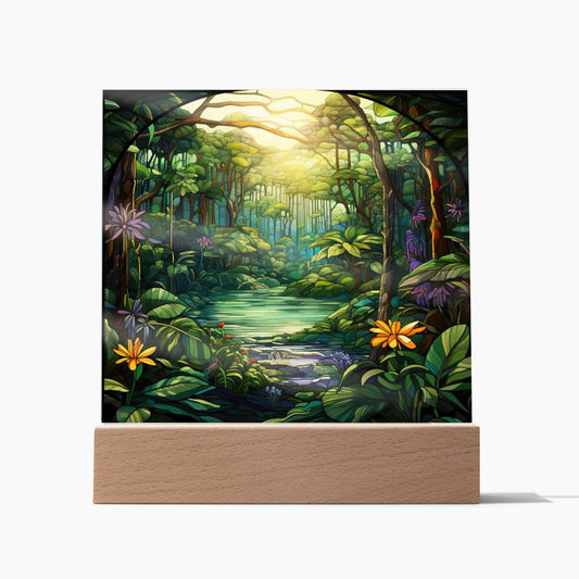 Tropical Rainforest Stained Glass Sublimation Square Acrylic Plaque