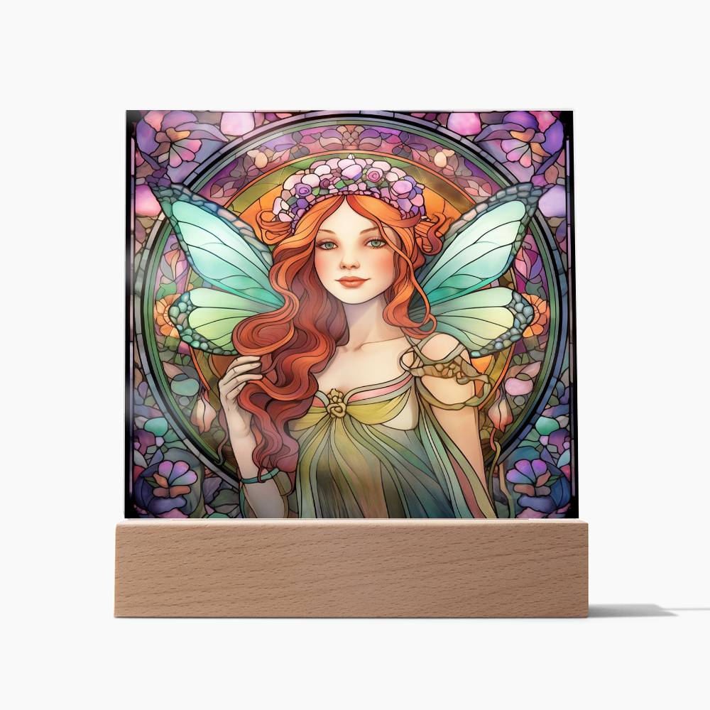 Fairy Sublimation Stained Glass Square Acrylic Plaque