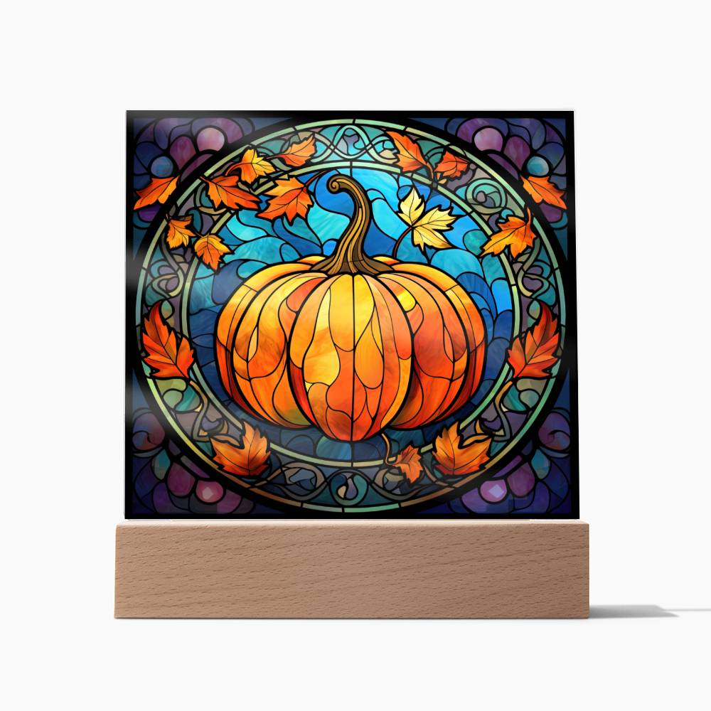 Fall Pumpkin Faux Stained Glass Square Acrylic Plaque