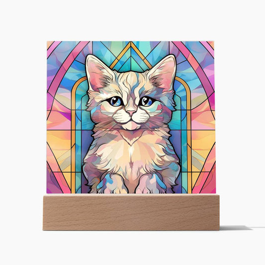 Kitty Cat Sublimation Stained Glass Square Acrylic Plaque