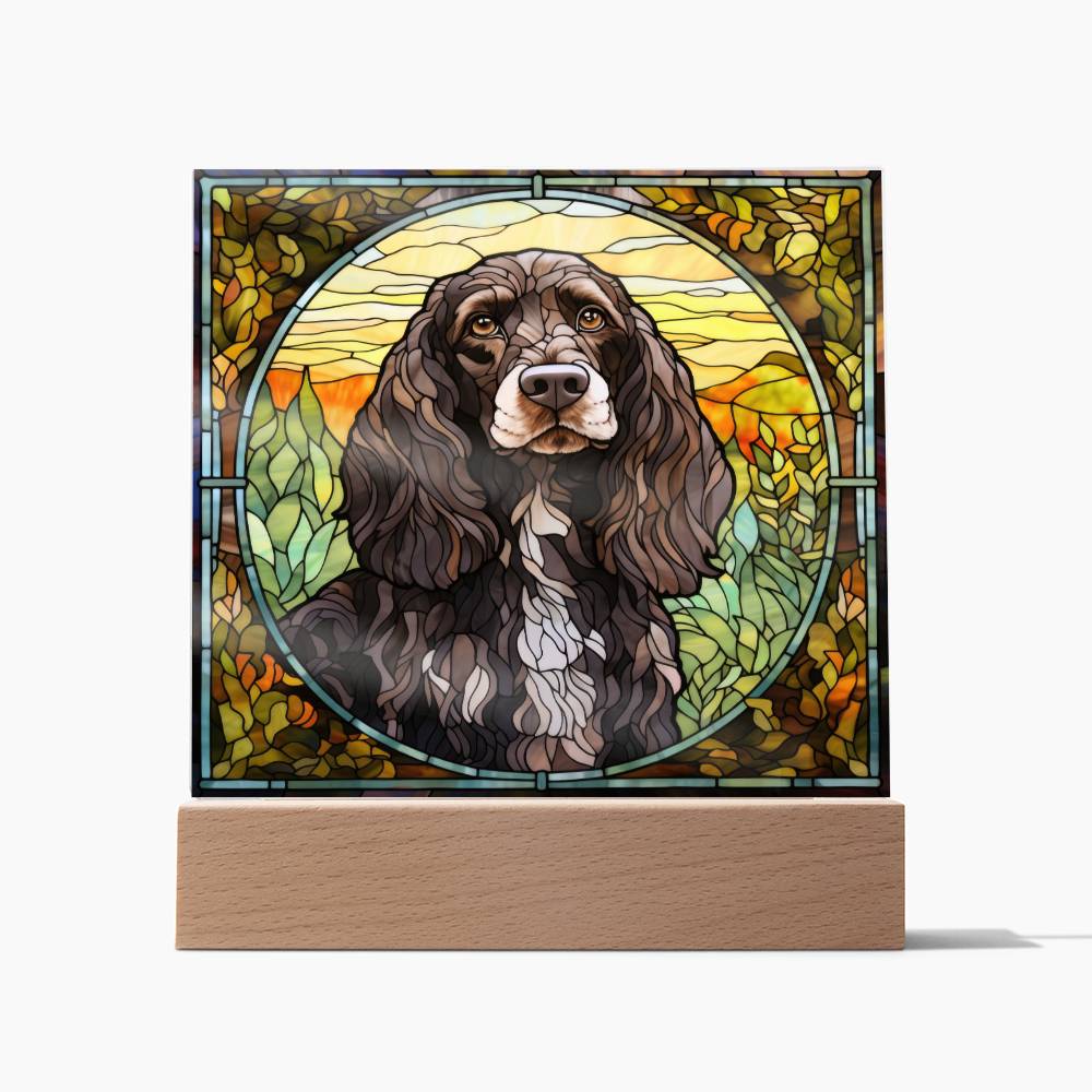 Grey English Cocker Spaniel Dog Acrylic  Square Plaque, Pet Memorial