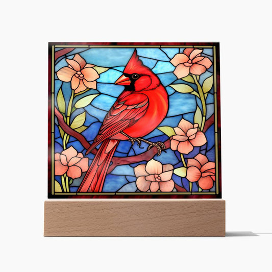 Red Cardinal Stained Glass Sublimation Square Acrylic Plaque