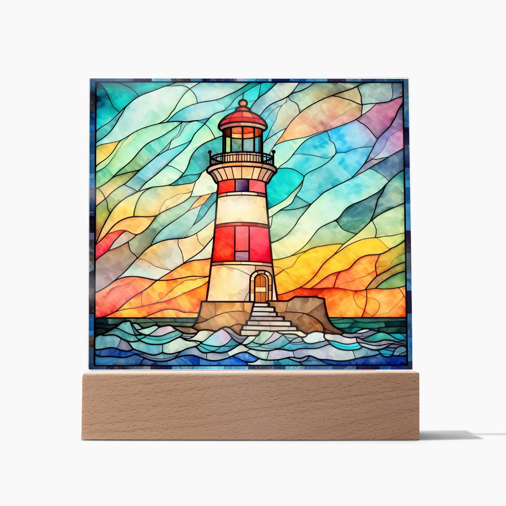 Lighthouse Sublimation Stained Glass Square Acrylic Plaque