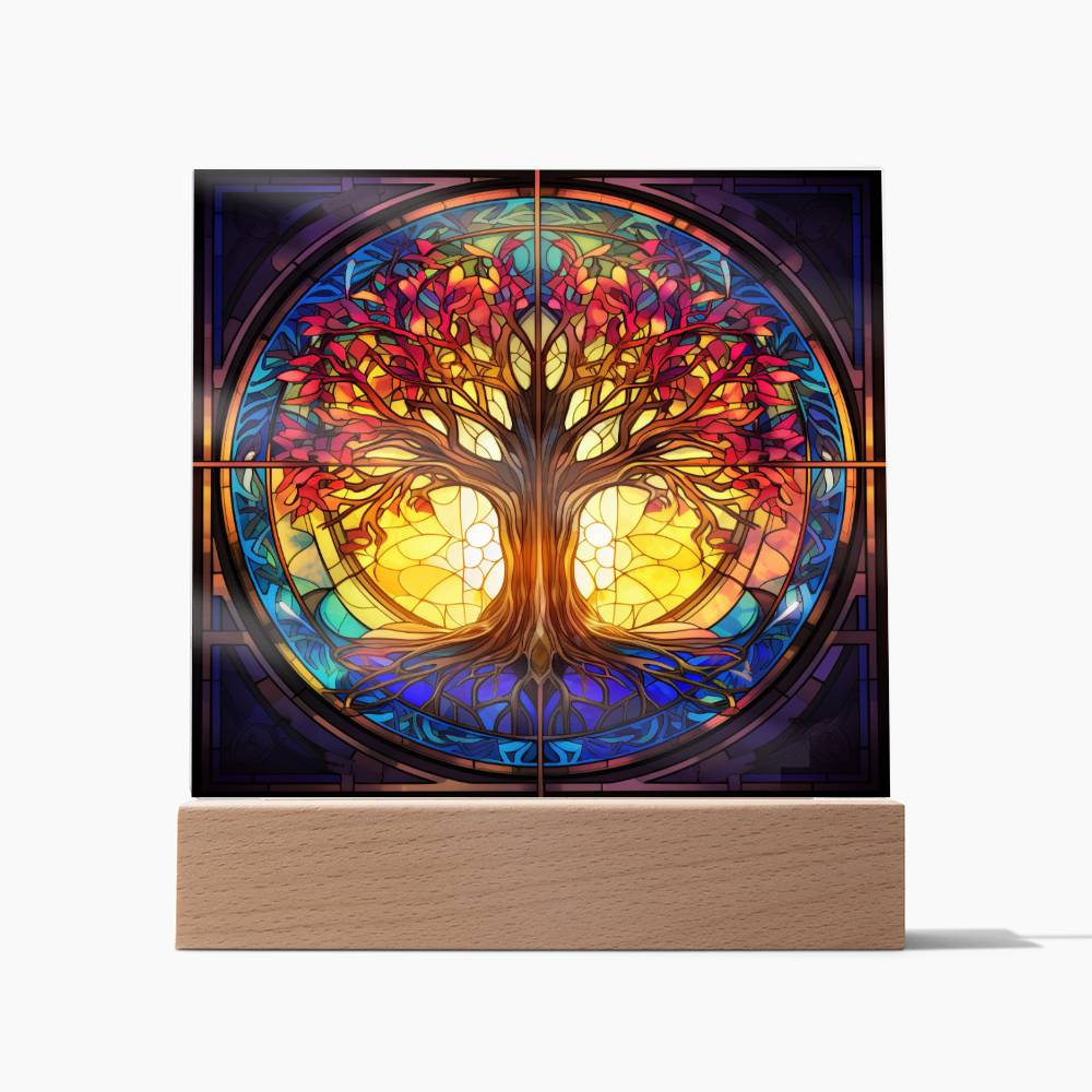 Tree of Life Stained Glass Sublimation Square Acrylic Plaque