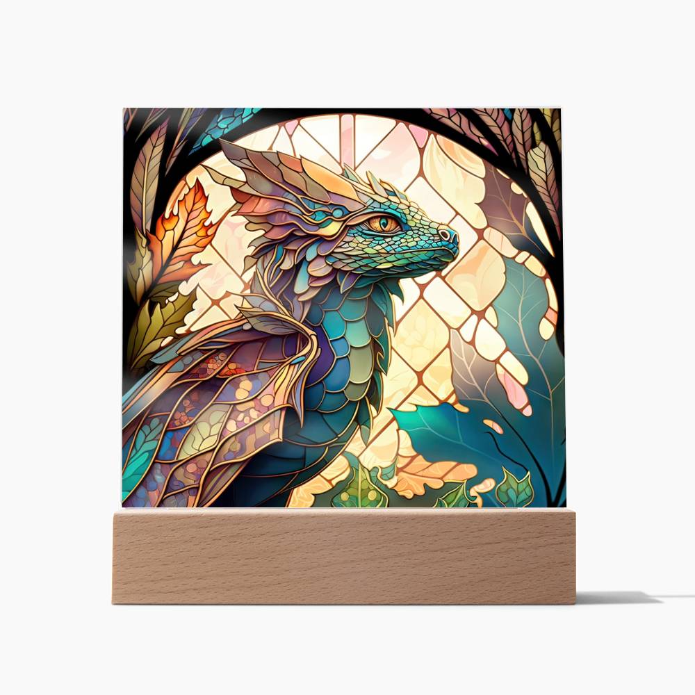 Dragon Faux Stained Glass Square Acrylic Plaque