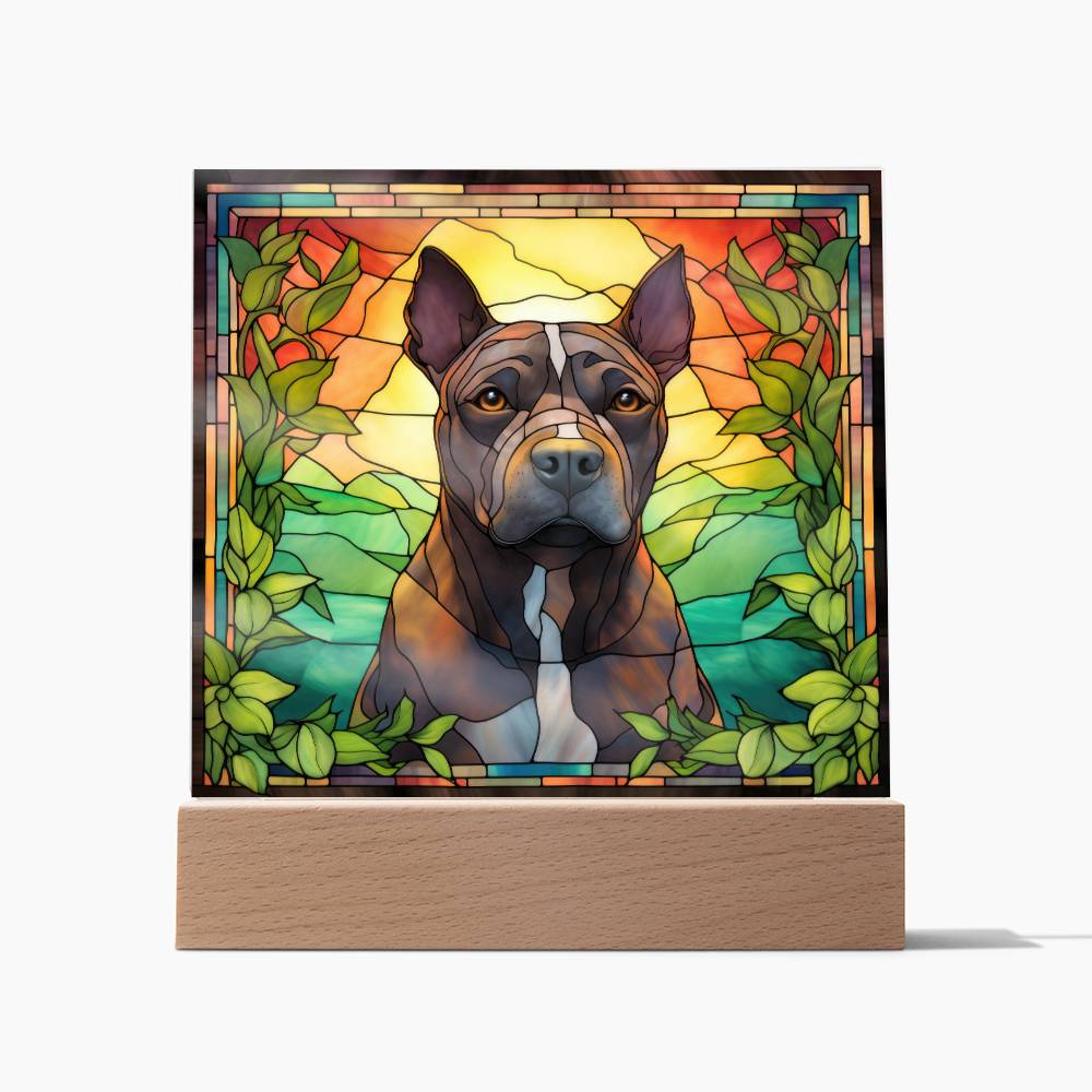 Grey American Pit Bull Terrier Dog Acrylic  Square Plaque, Pet Memorial