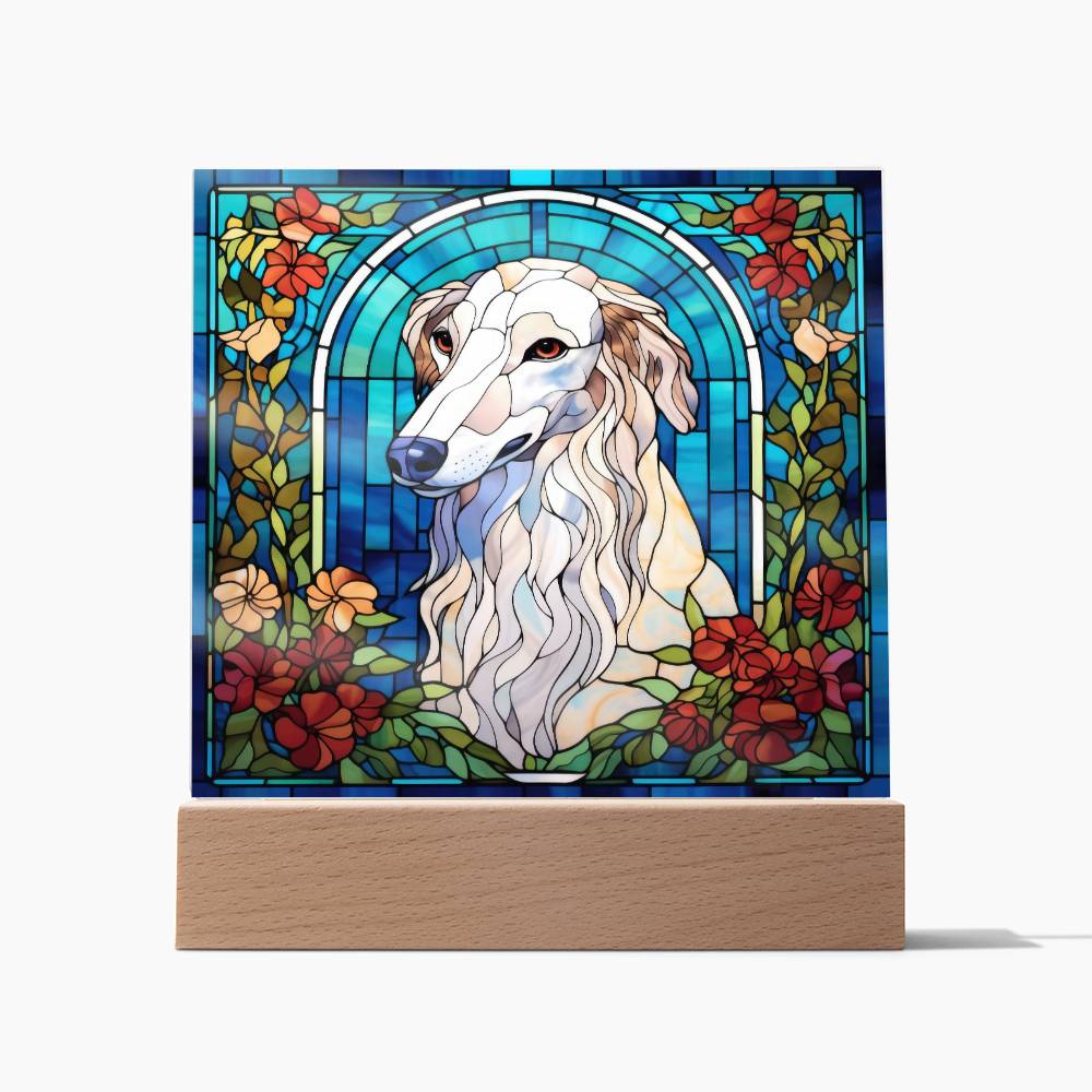 White Borzoi Dog Acrylic  Square Plaque, Pet Memorial