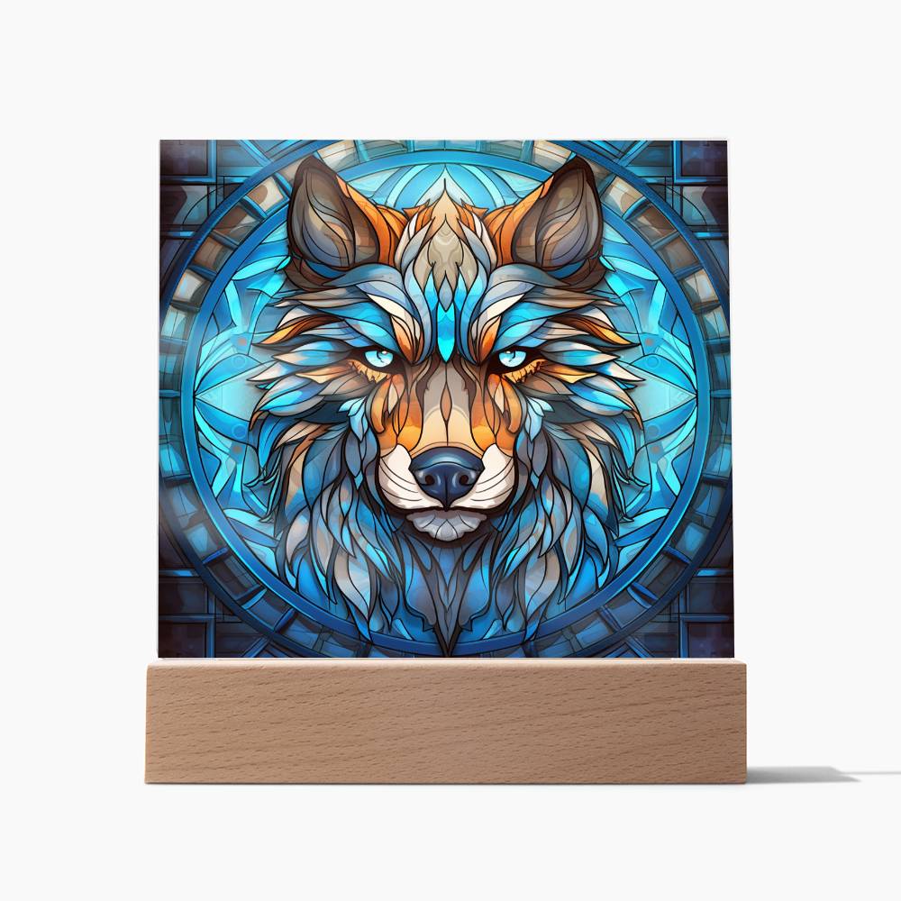 Wolf Sublimation Stained Glass Square Acrylic Plaque