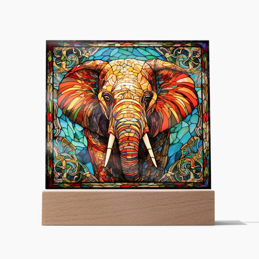 Elephant Sublimation Stained Glass Square Acrylic Plaque