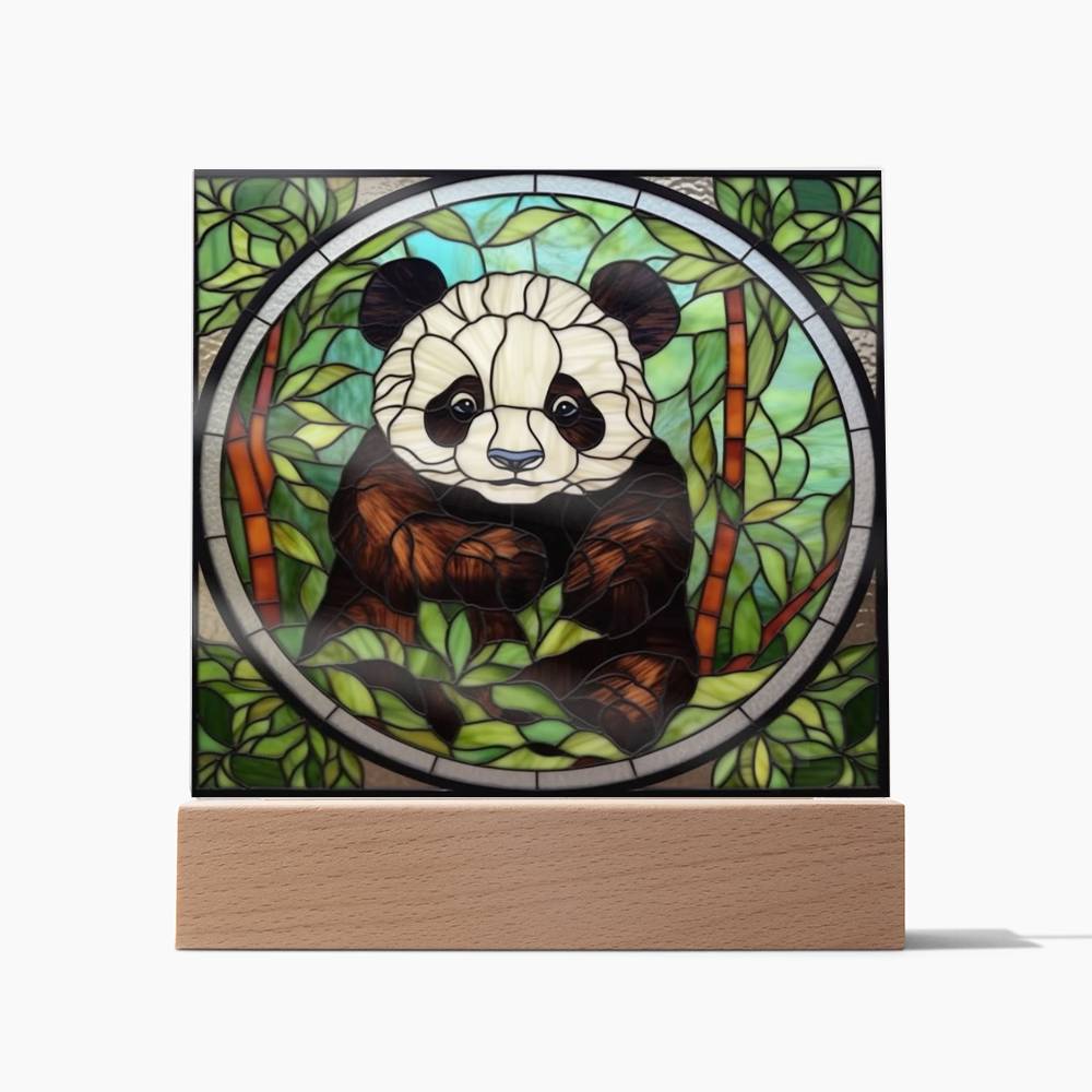 Panda Bear Stained Glass Sublimation Square Acrylic Plaque