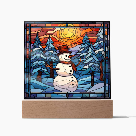 square-stained-glass-snowman (8) Sublimation Stained Glass Square Acrylic Plaque