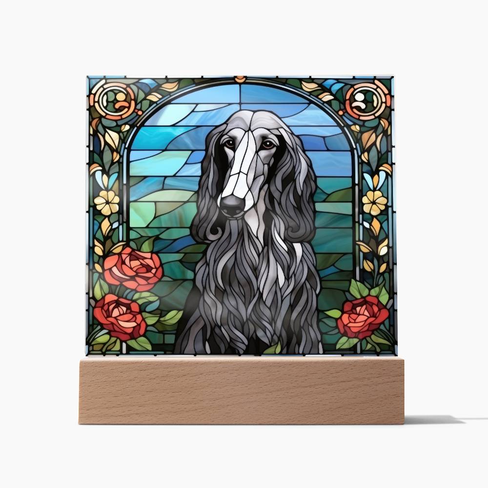 Grey Afghan Hound Dog Acrylic  Square Plaque, Pet Memorial