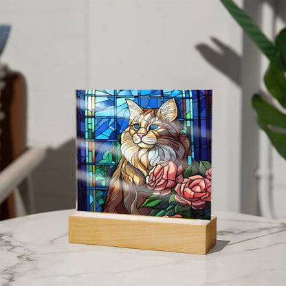 Cat Faux Stained Glass Square Acrylic Plaque