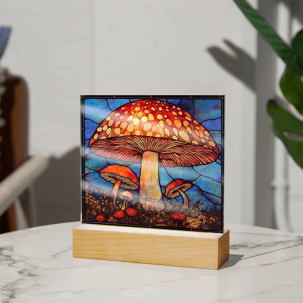 Mushroom Stained Glass Sublimation Square Acrylic Plaque