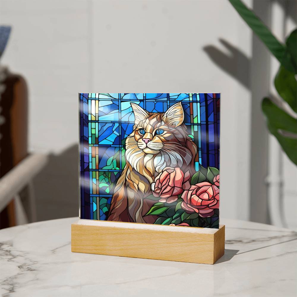 Cat Sublimation Stained Glass Square Acrylic Plaque