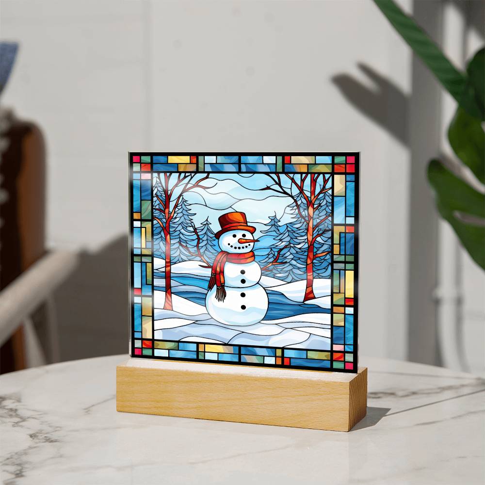 square-stained-glass-snowman (7) Sublimation Stained Glass Square Acrylic Plaque