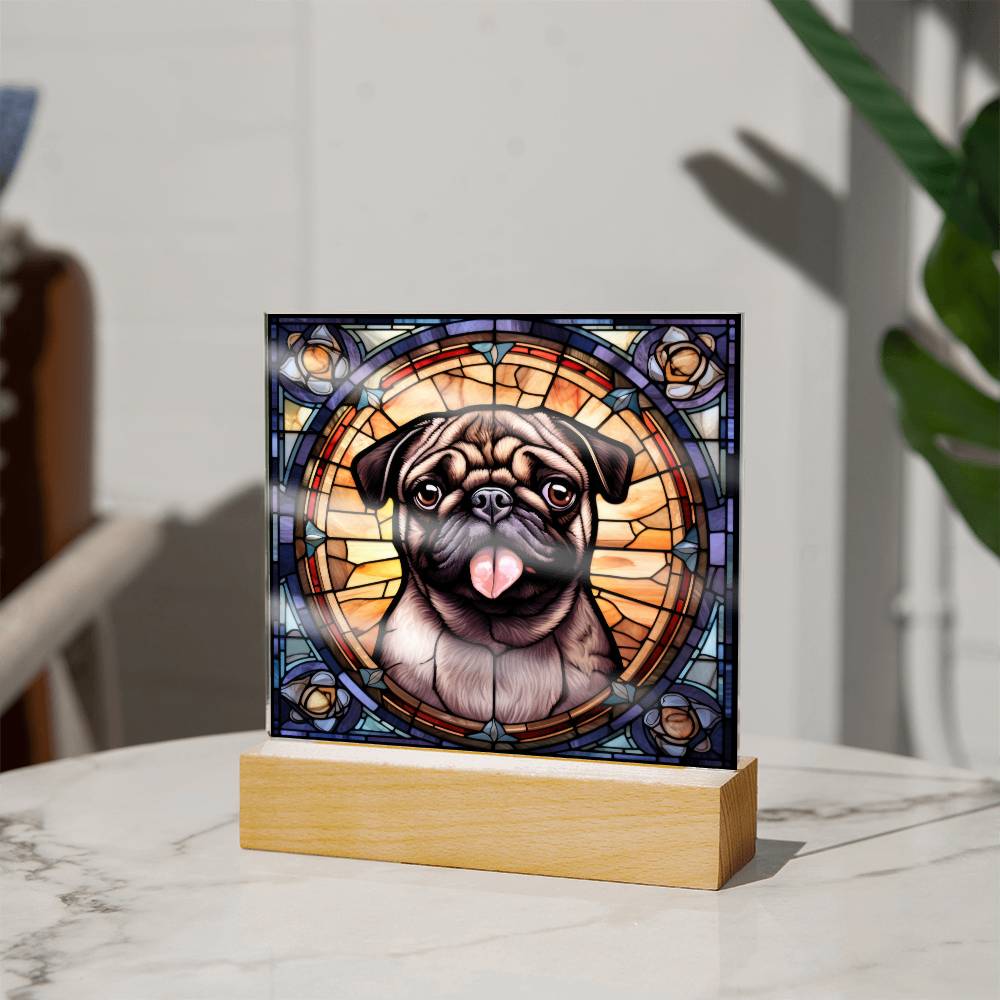 Pug2 Dog Acrylic  Square Plaque, Pet Memorial