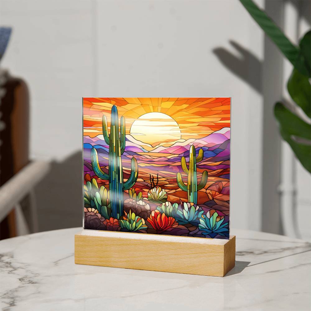 Desert Faux Stained Glass Square Acrylic Plaque