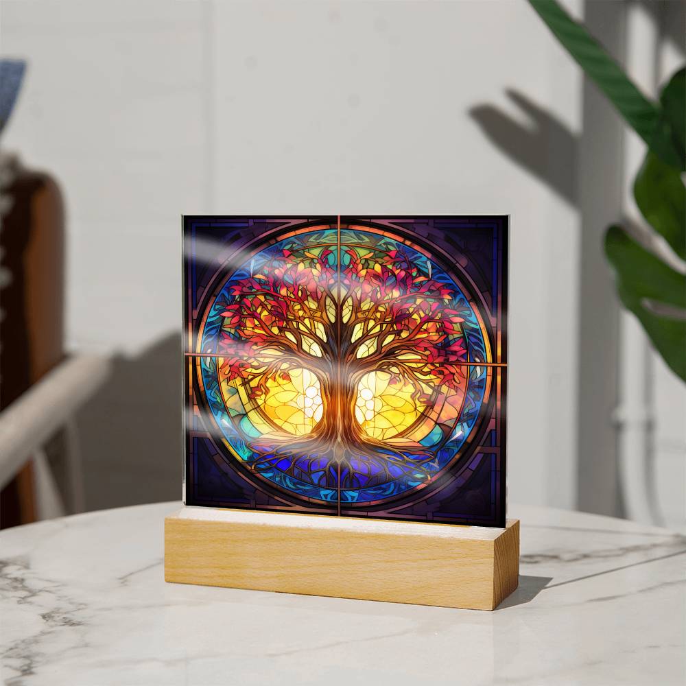 Tree of Life Stained Glass Sublimation Square Acrylic Plaque