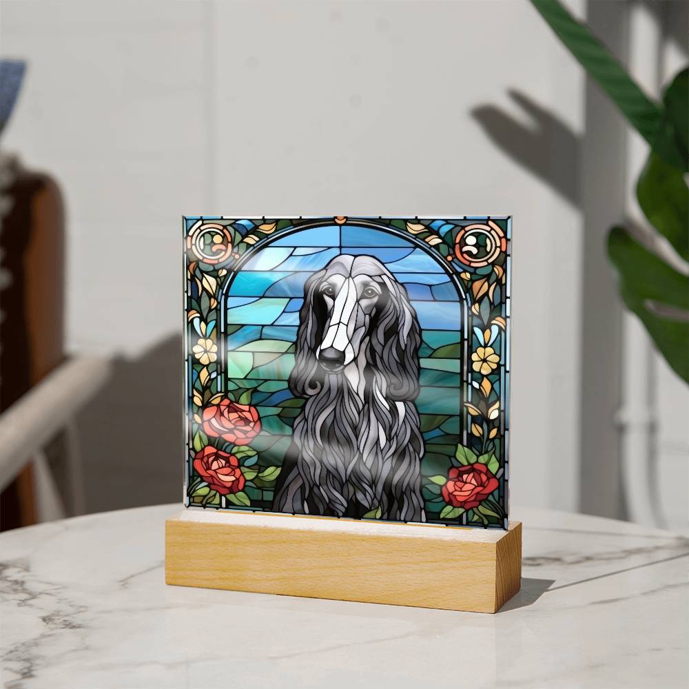 Grey Afghan Hound Dog Acrylic  Square Plaque, Pet Memorial