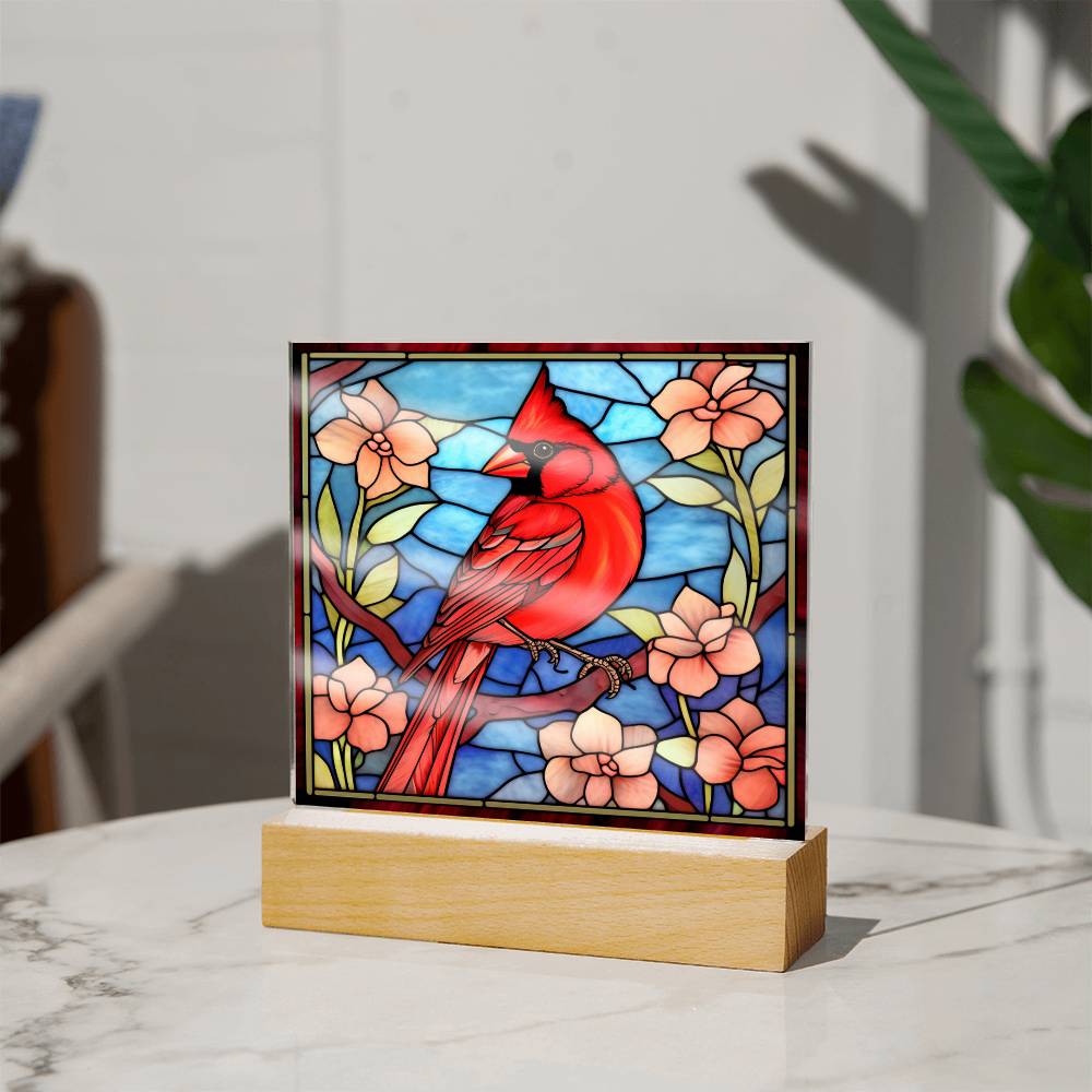 Red Cardinal Stained Glass Sublimation Square Acrylic Plaque