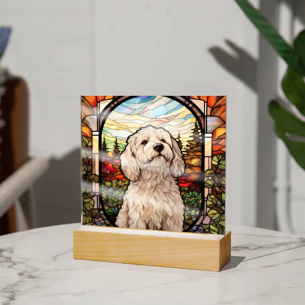 White Labradoodle Dog Acrylic  Square Plaque, Pet Memorial