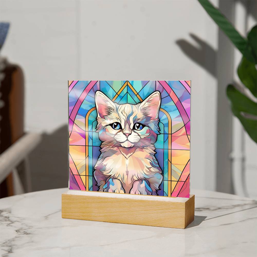 Kitty Cat Sublimation Stained Glass Square Acrylic Plaque