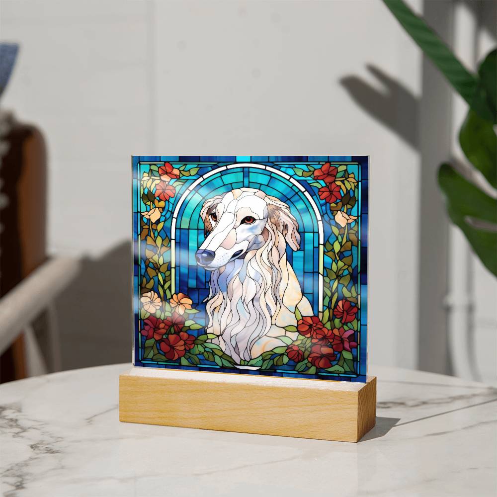 White Borzoi Dog Acrylic  Square Plaque, Pet Memorial